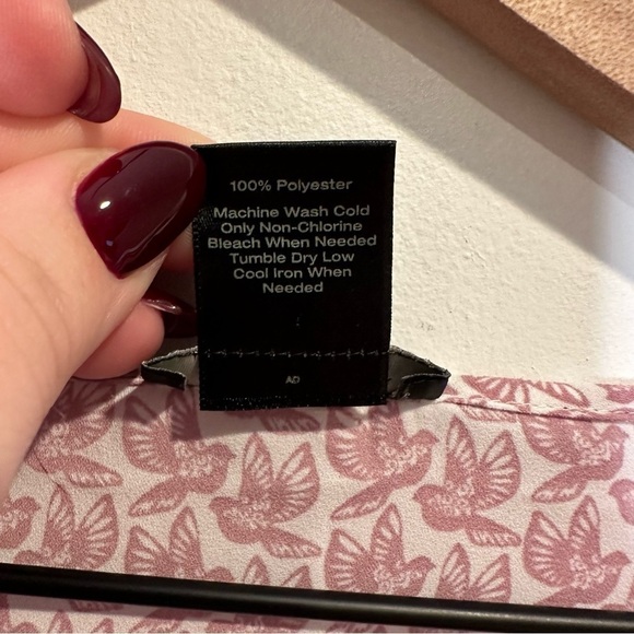 Ann Taylor Long-sleeve Mauve Pink Cream Bird Print Flowy Blouse Size Medium - Picture 4 of 9